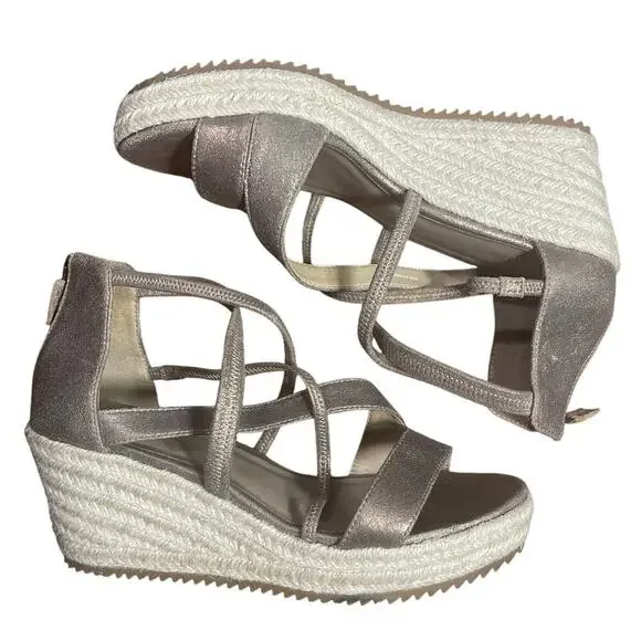 Eileen Fisher Metallic Leather Wanda Espadrille Wedge Sandal Women's Size 7 - Picture 6 of 7